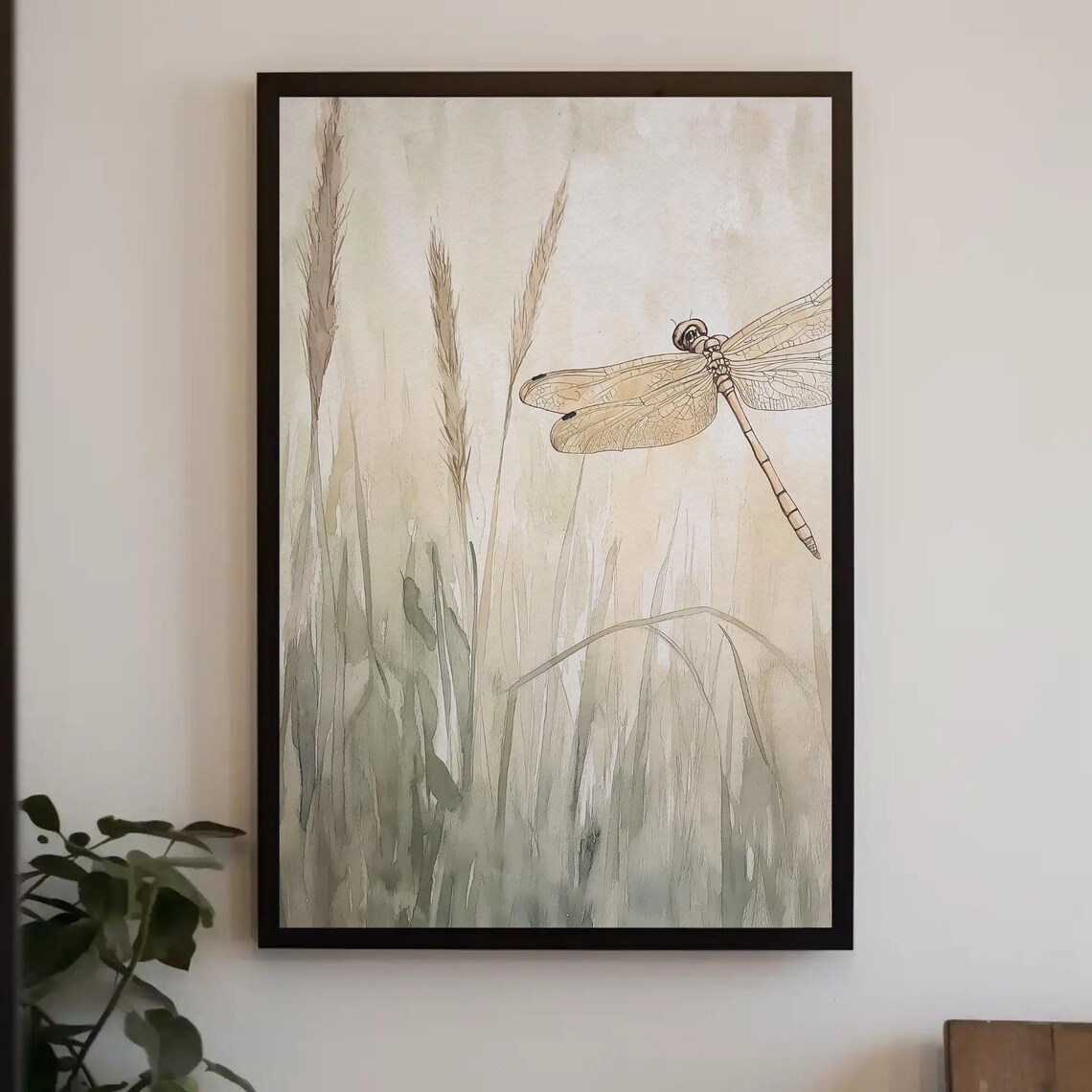 Dragonfly In The Grass Watercolor Art Print