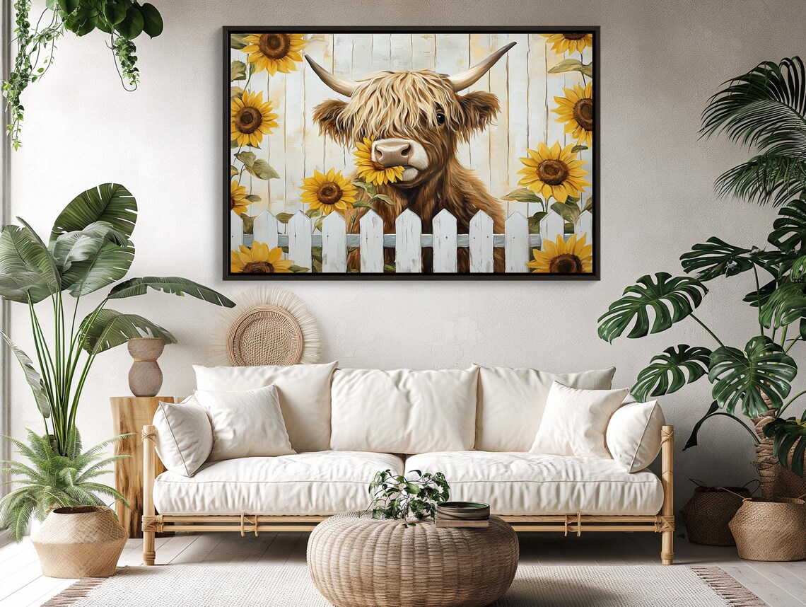 Highland Cow With Sunflowers, Rustic Farmhouse Art Print - Image 4