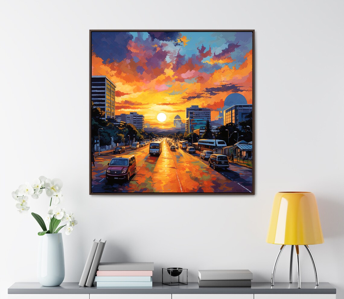 Abuja Nigeria City Avenue Fiery Orange Sunset Painting Poster - Image 4