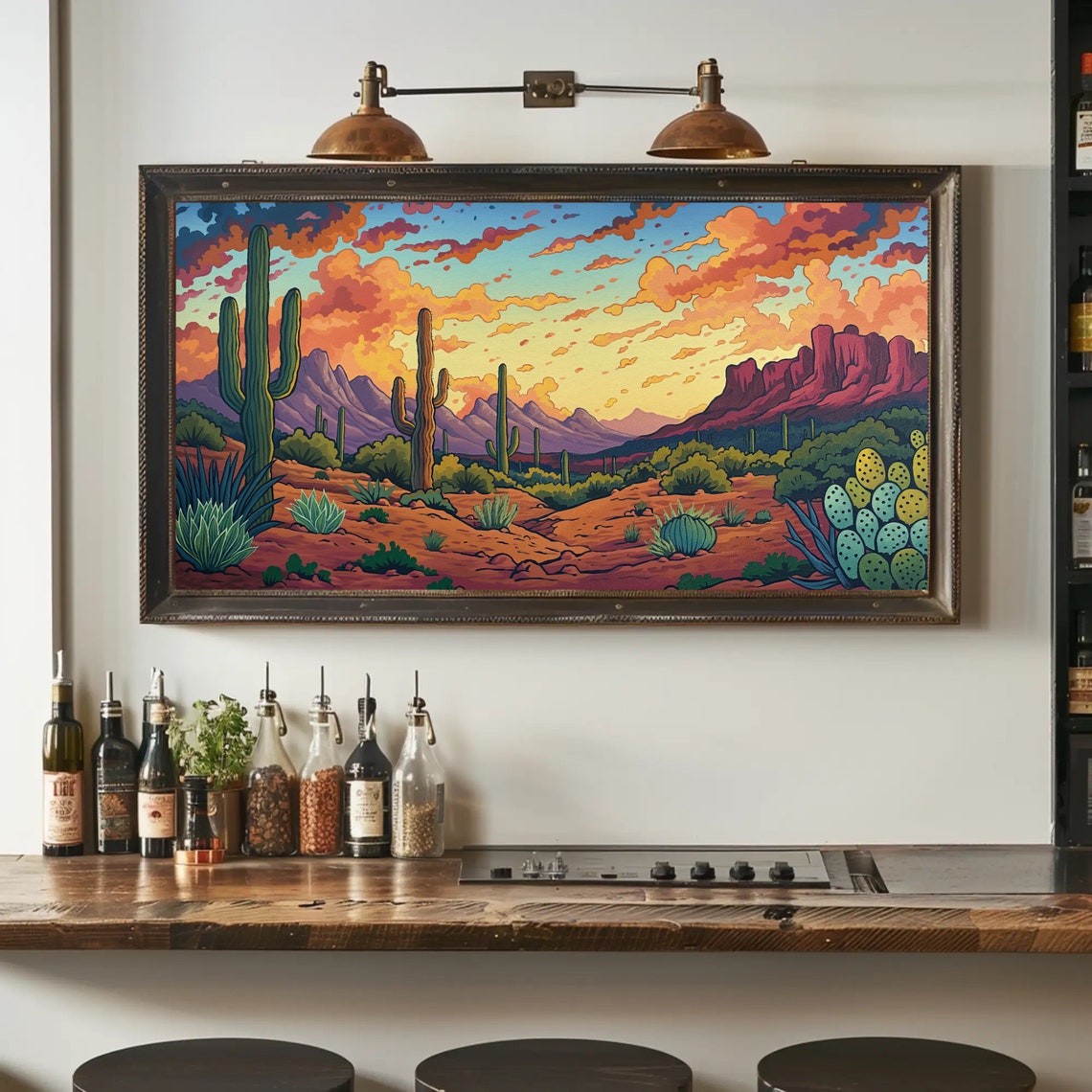 Sonoran Desert Sunset With Saguaro Cacti Illustration Poster - Image 4