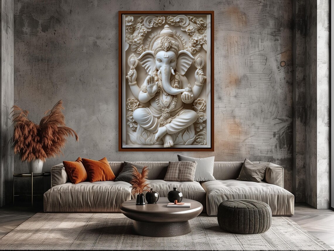 White Ganesha Sculpture Relief Sacred Spiritual Hindu Deity Poster - Image 2