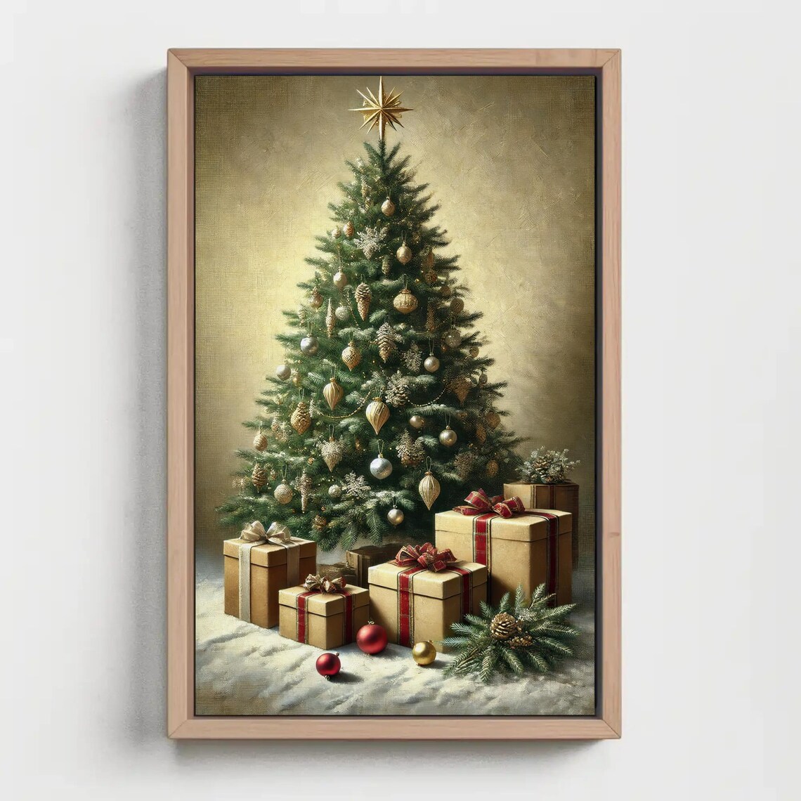 Classic Christmas Tree With Gifts And Gold Ornaments Night Poster - Image 2