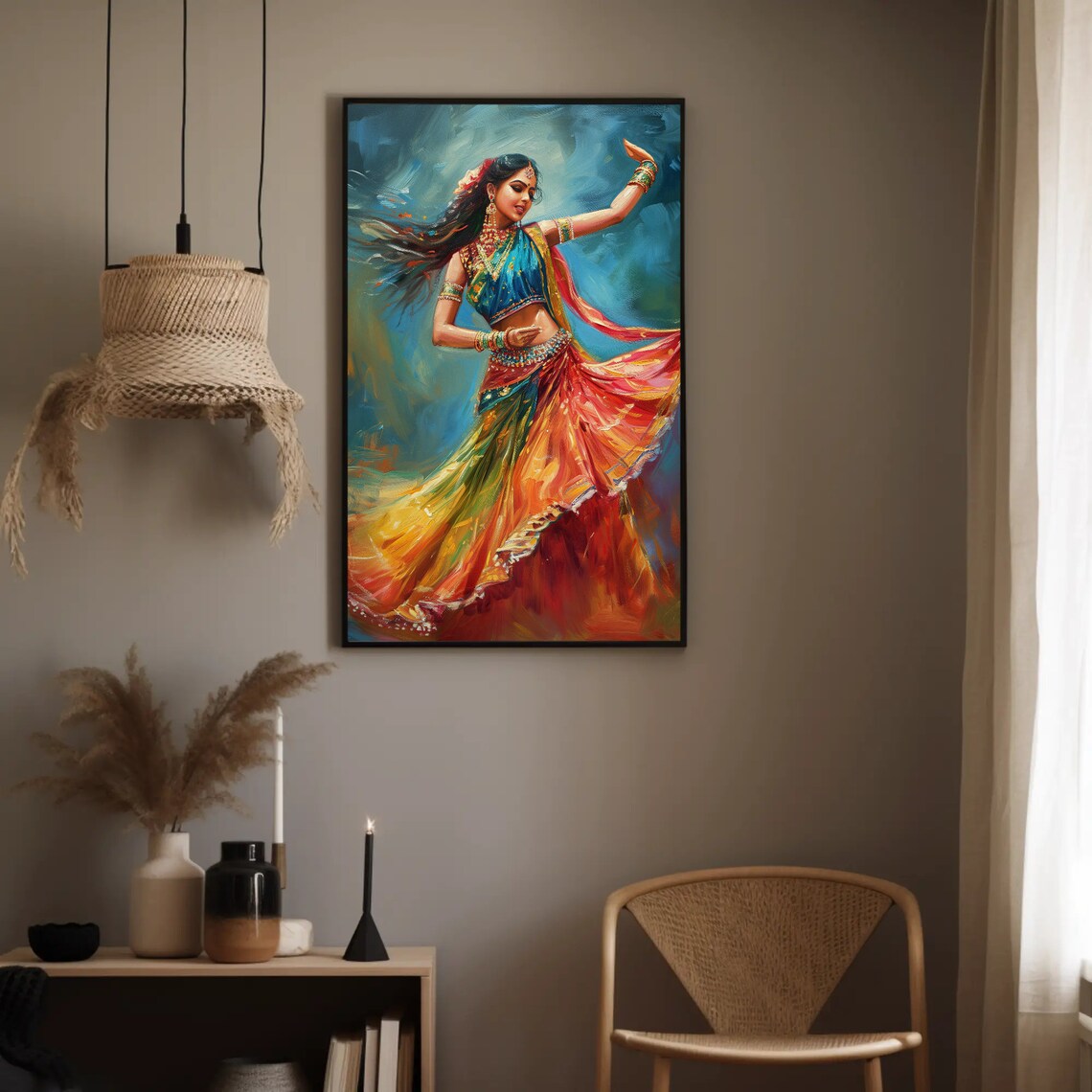 Indian Folk Dancer Colorful Swirling Dress Art Painting Poster - Image 2