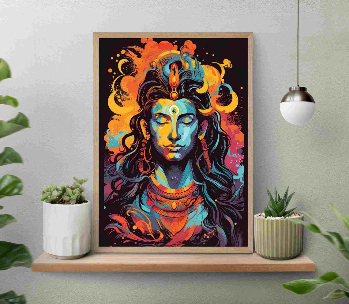 Neon Pop Art Shiva Portrait With Third Eye Psychedelic Poster - Image 4