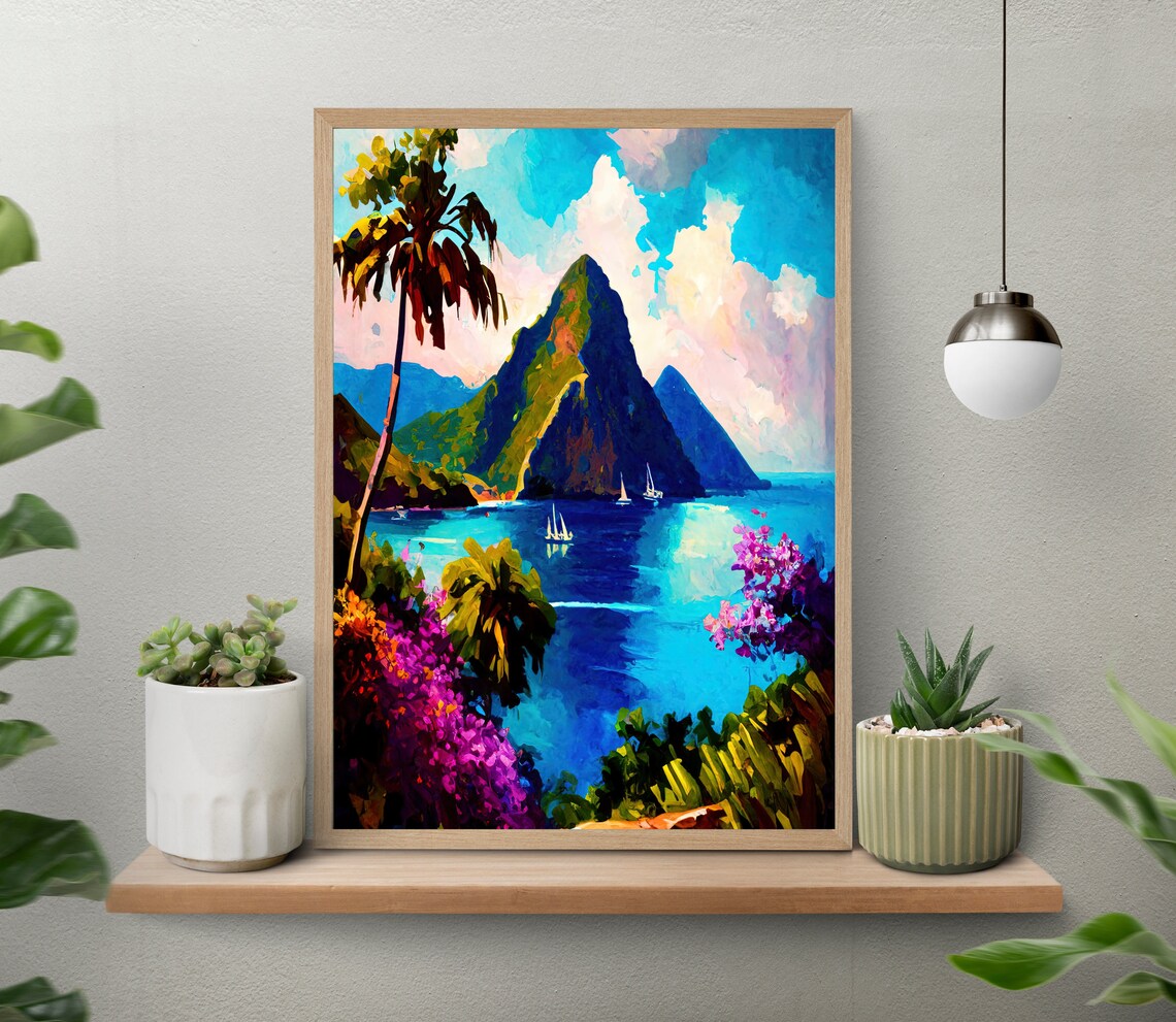 Saint Lucia Pitons Tropical Bay Sailboats Caribbean Travel Poster - Image 5