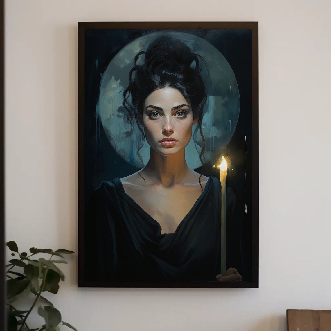 Hekate Greek Moon Goddess Dark Oil Painting Candle Art Poster - Image 4