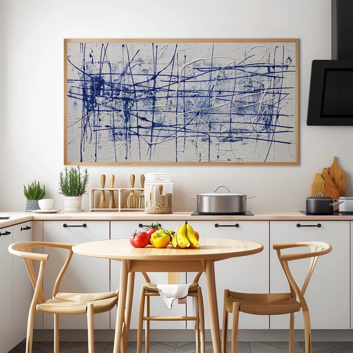 Abstract Navy Blue Line Scribbles on White Textured Modern Art Poster - Image 4