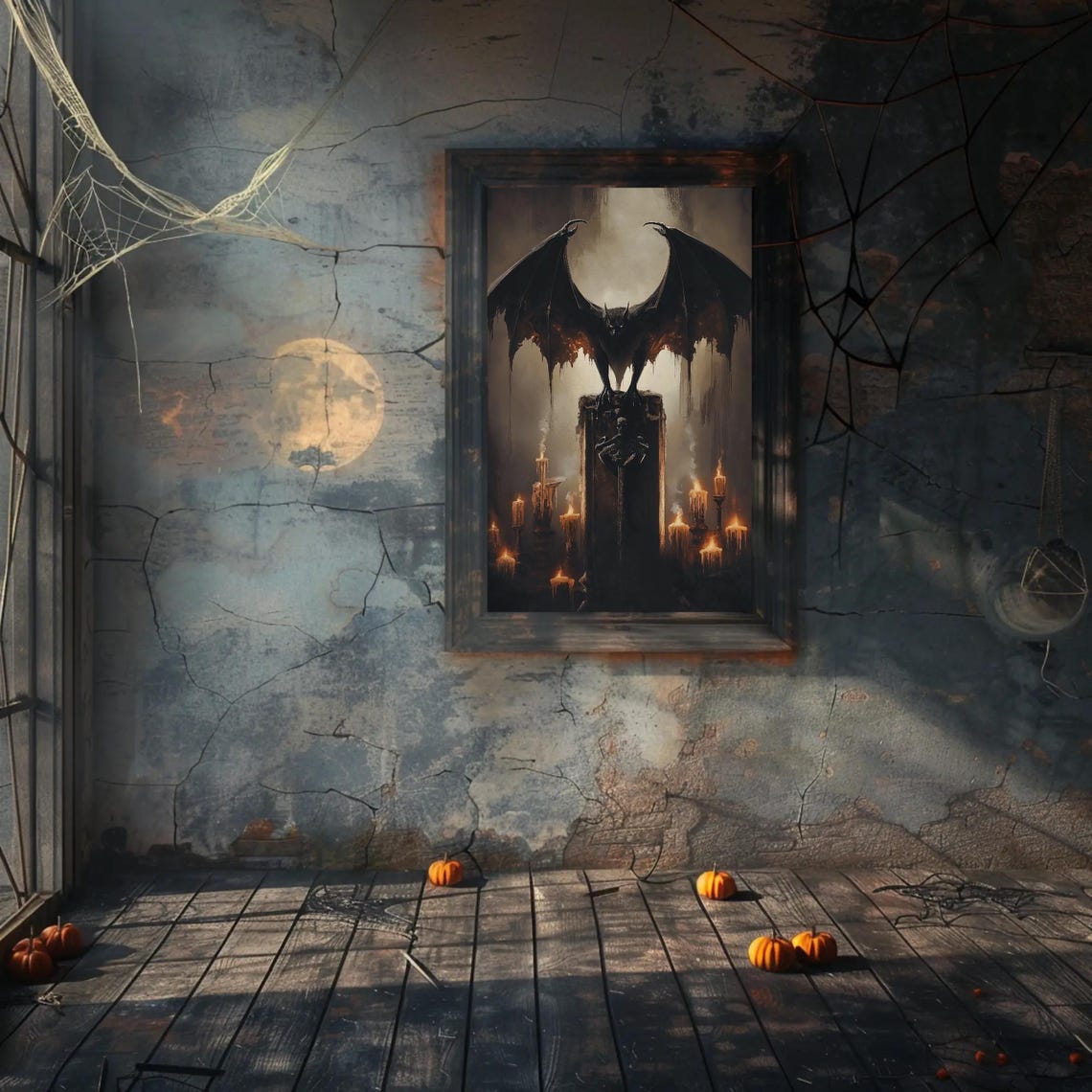 Giant Bat Spread Wings Coffin Candlelight Dark Gothic Spooky Poster - Image 5