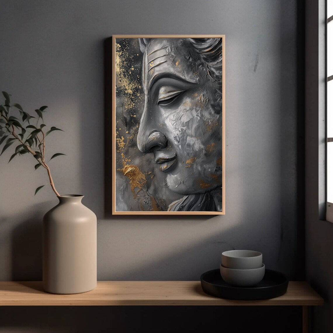 Shiva Hindu God Profile Black Gold Abstract Spiritual Wall Art - Image 2