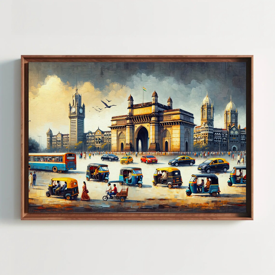 Mumbai Gateway Of India Plaza With Rickshaws Daytime Cityscape Poster