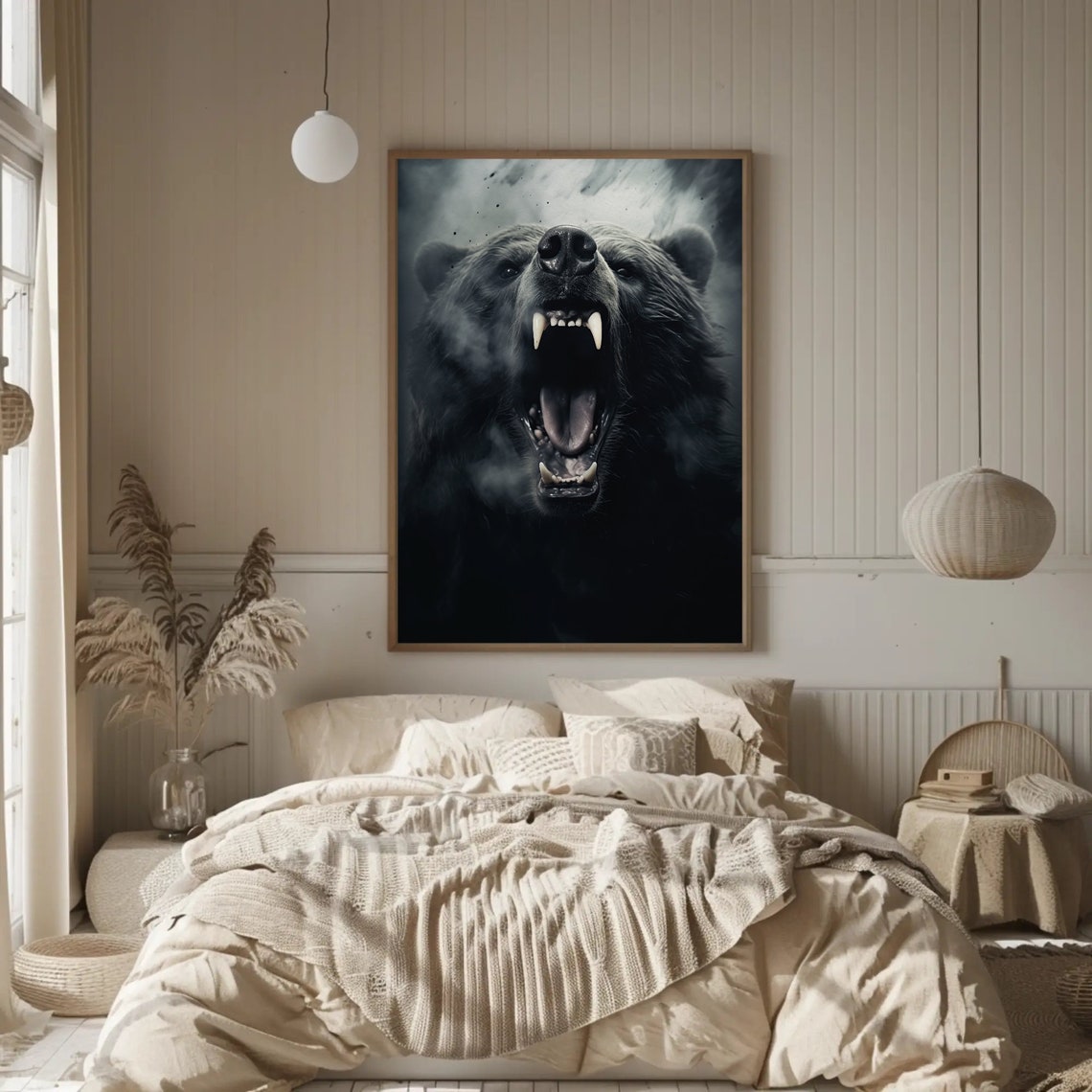 Roaring Black Bear Close-Up Dark Dramatic Wildlife Art Poster - Image 3