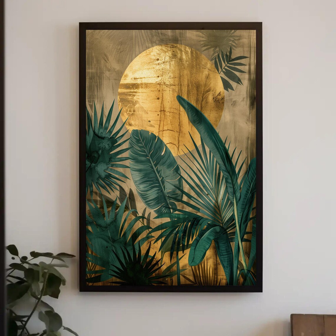 Golden Sun and Tropical Plants Art Print, Jungle
