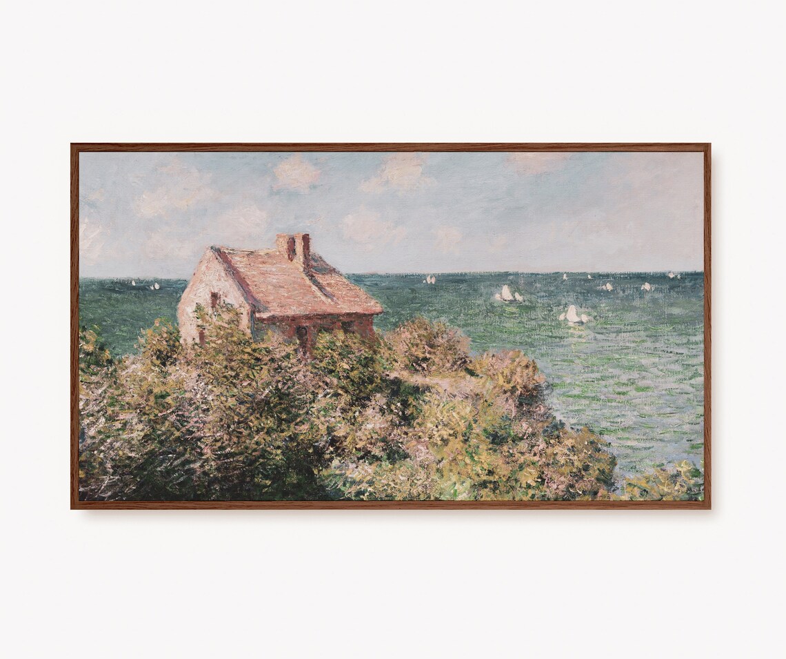 Impressionist Coastal Cottage Cliff Seascape Painting Poster
