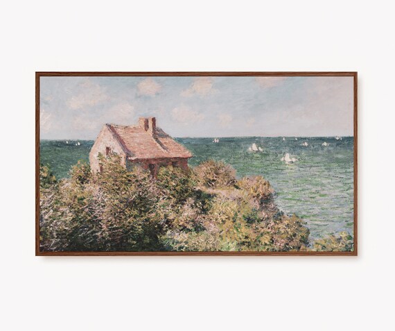 Impressionist Coastal Cottage Cliff Seascape Painting Poster