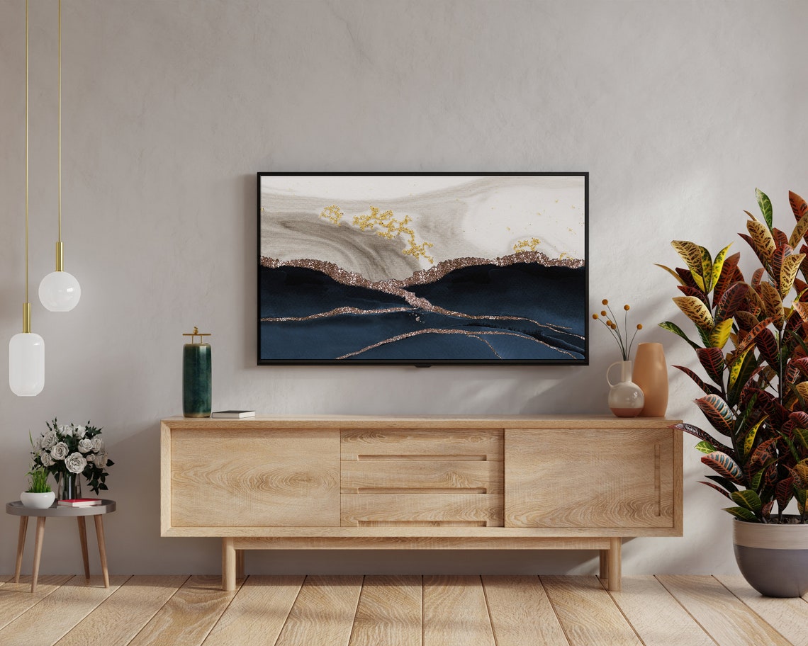 Navy Gold Marble Abstract Landscape Modern Luxury Art Poster - Image 3
