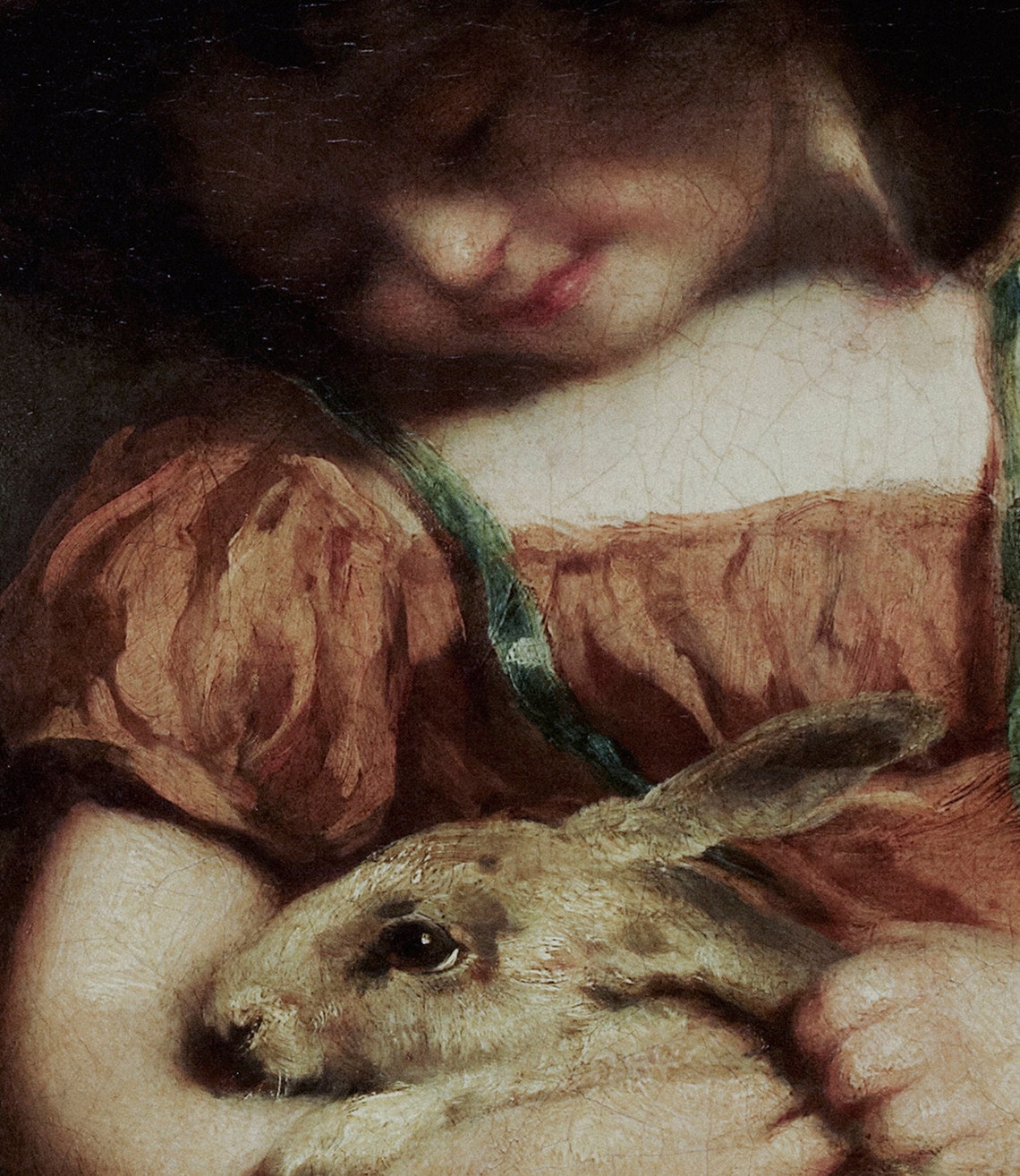 Vintage Child With a Bunny Rabbit in a Bonnet Easter Painting Poster - Image 2