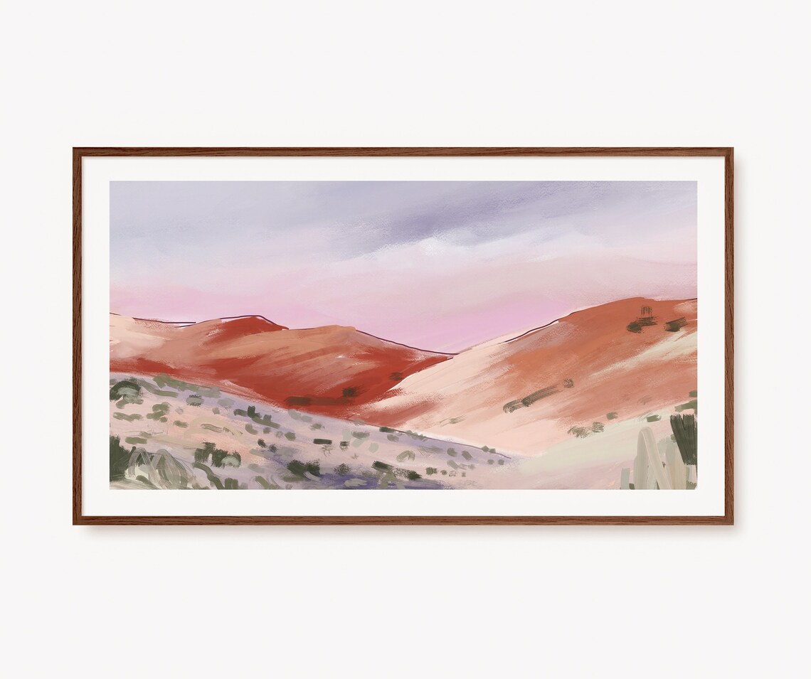 Pink Desert Hills at Dawn Modern Abstract Landscape Painting Poster