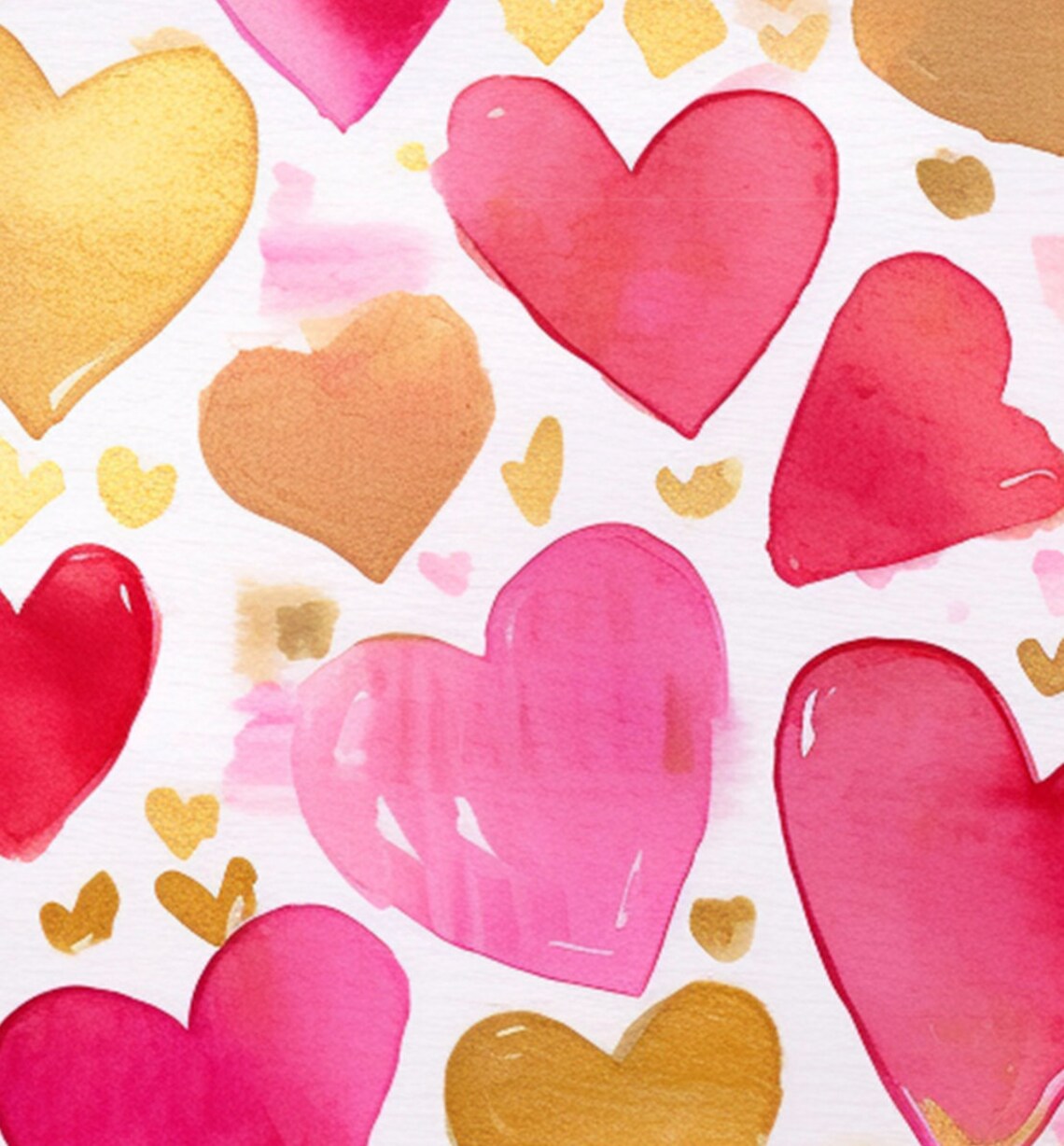 Watercolor Pink Gold Hearts Pattern Romantic Valentine Day Gift Poster - Image 2