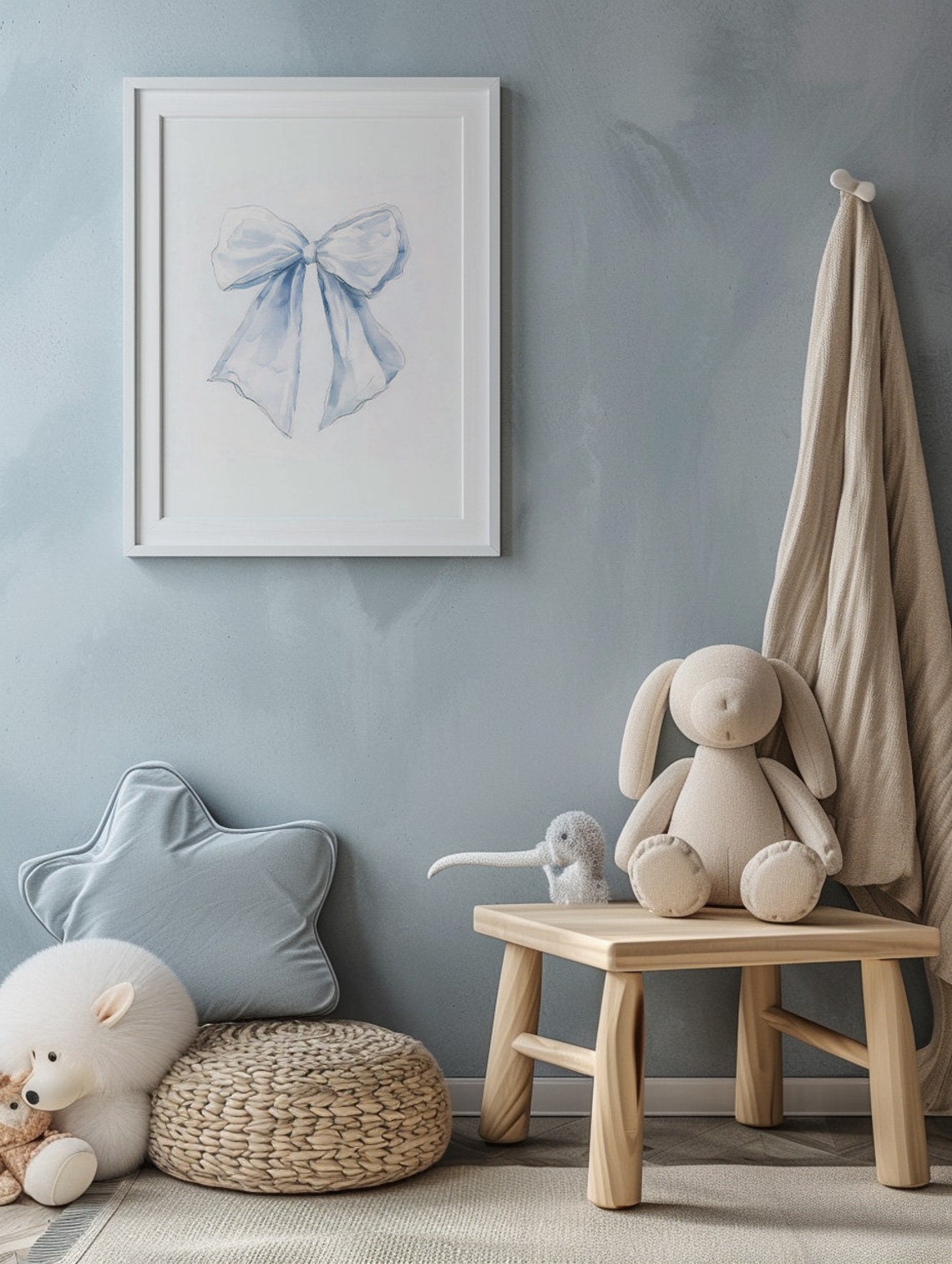Blue Watercolor Bow Coquette Aesthetic Nursery Decor Wall Poster - Image 2