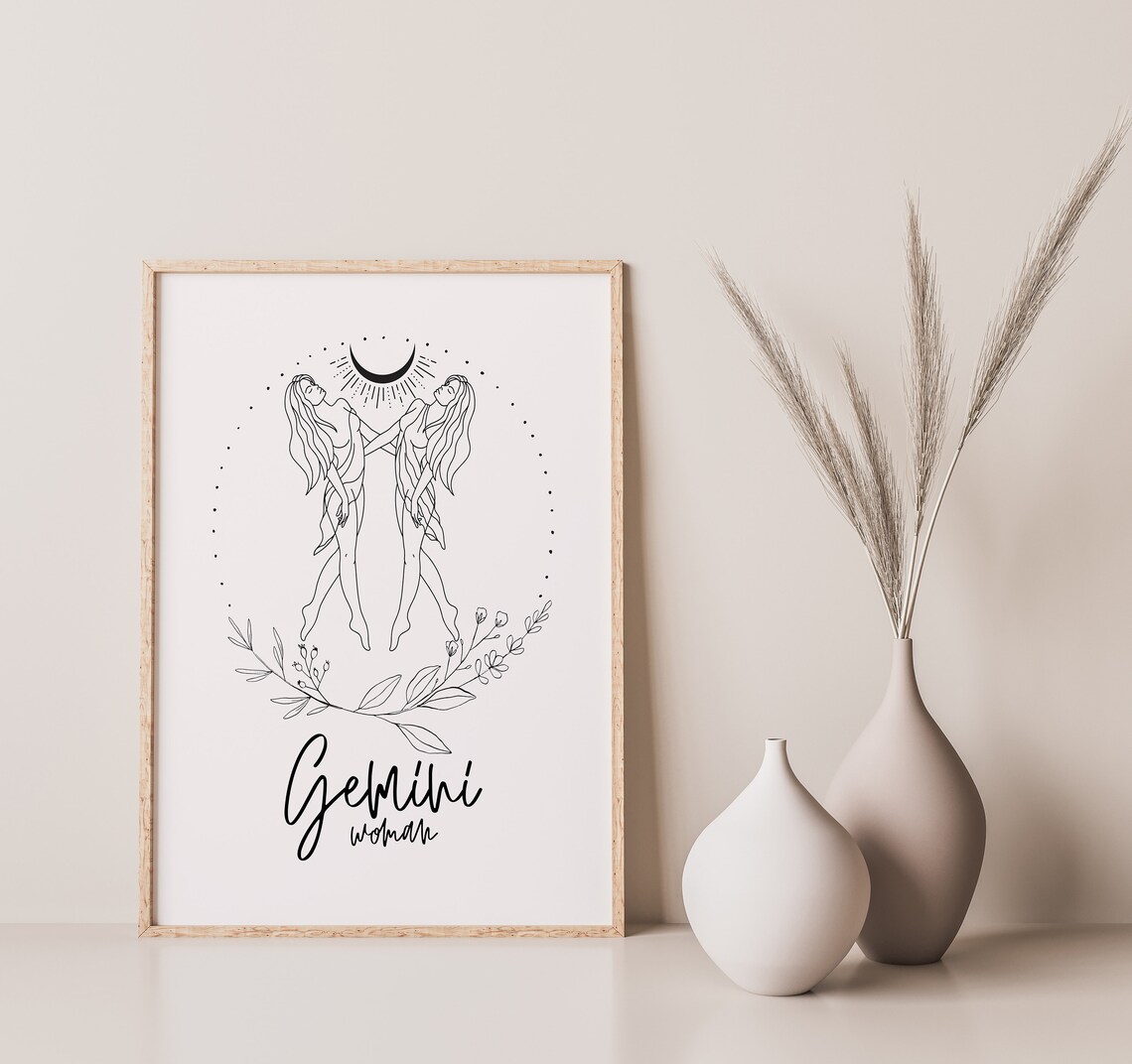 Gemini Woman Zodiac Line Art Astrology Birth Sign Gift Print - Image 2