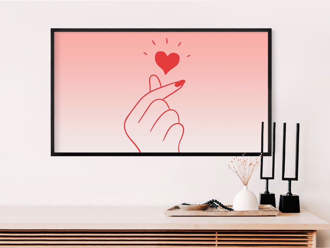 Red Finger Heart Gesture Valentine Love Minimalist Line Art Poster - Image 2