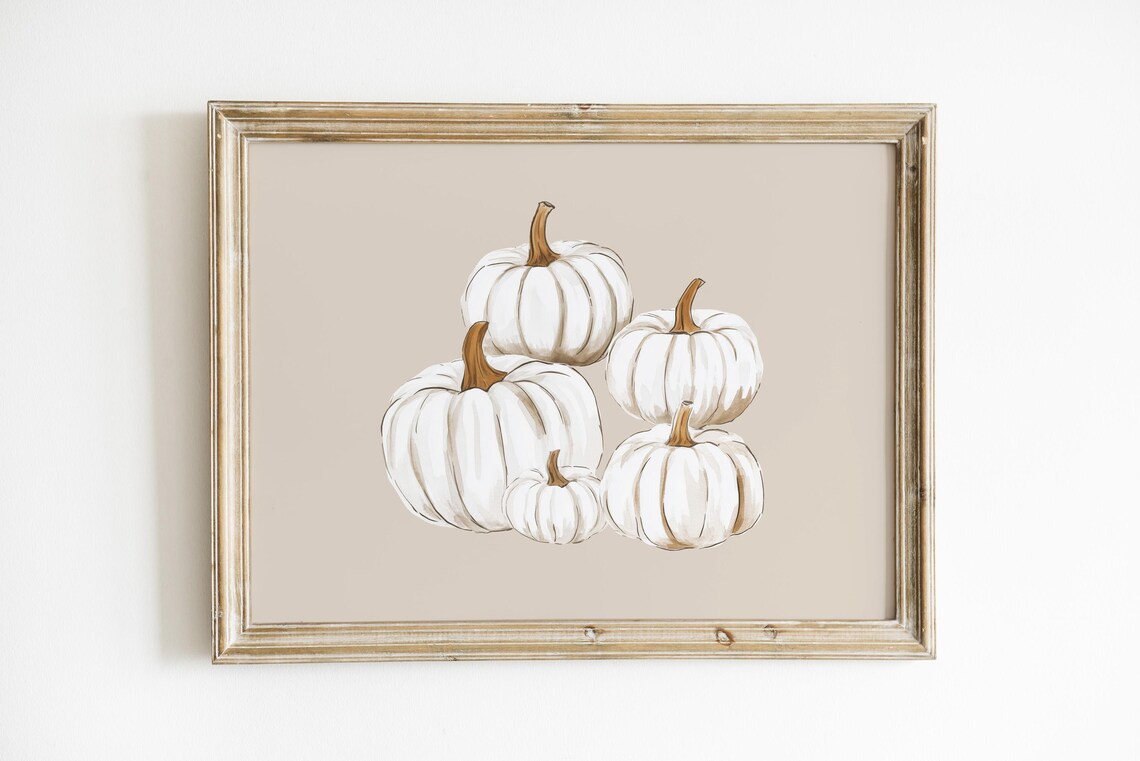 White Pumpkin Watercolor Autumn Decor Poster for Thanksgiving