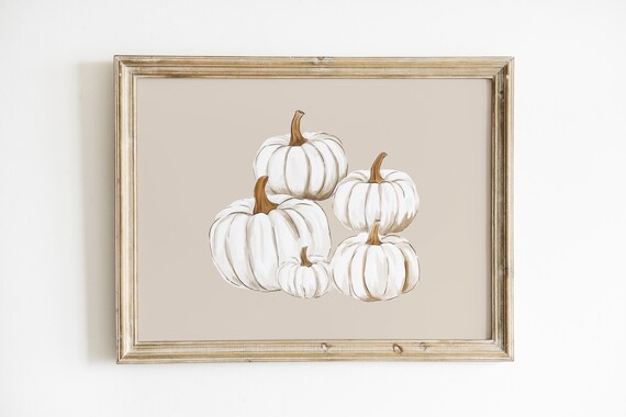 White Pumpkins Trendy Halloween Office Decor Classy Fall Prints Minimalist Fall Wall Art Cute Autumn Art Thanksgiving Poster
