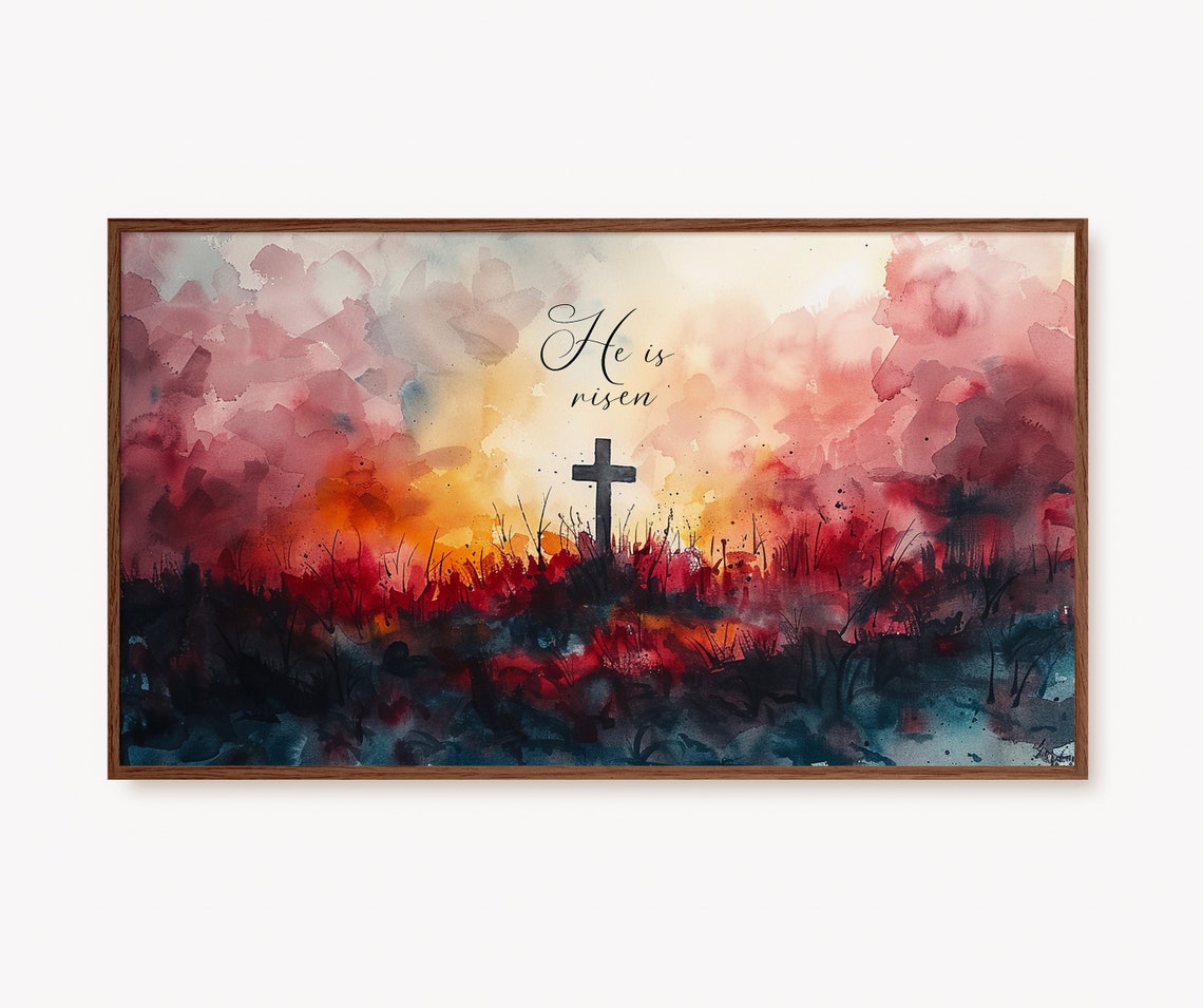 He Is Risen Watercolor Cross Easter Sunrise Christian Poster