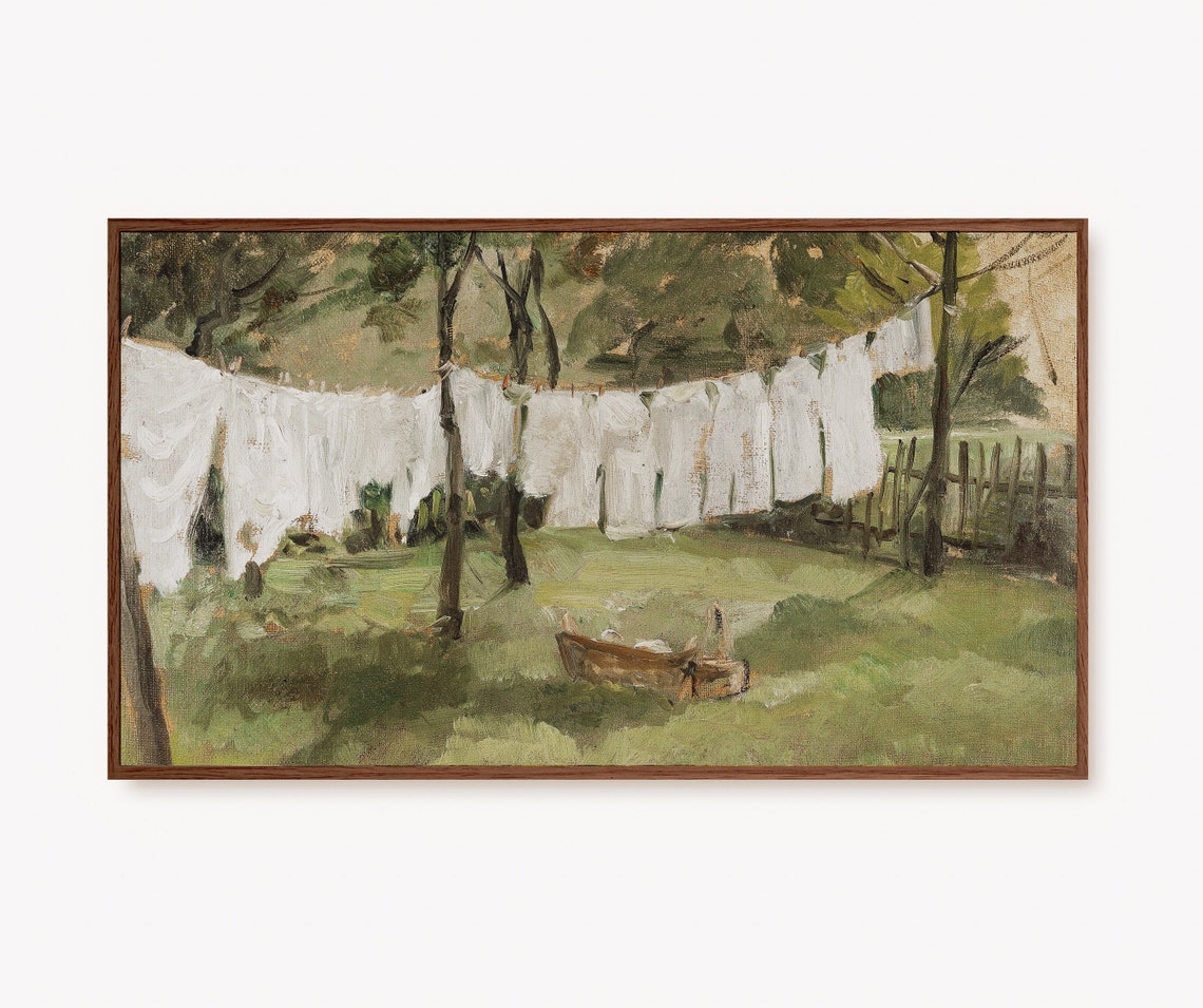 White Laundry Line Summer Garden Vintage Oil Painting Poster