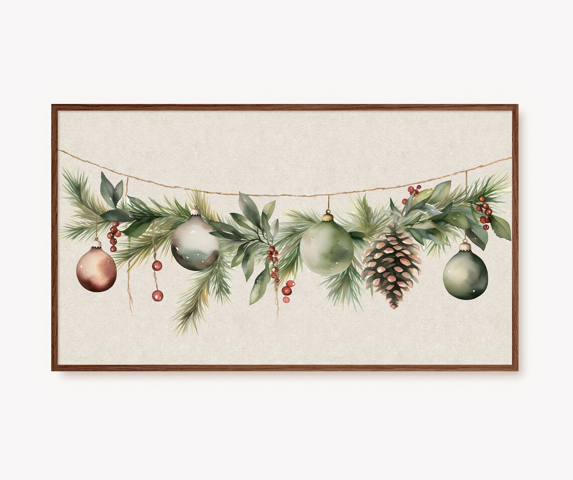 Christmas Wreath With Baubles, Minimalist Art Print