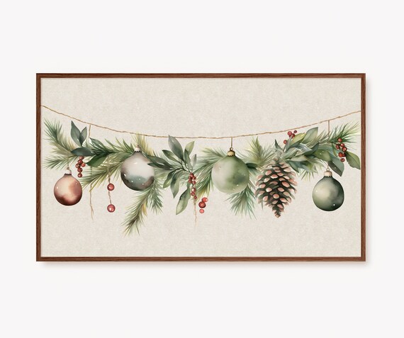 Christmas Wreath With Baubles, Minimalist Art Print