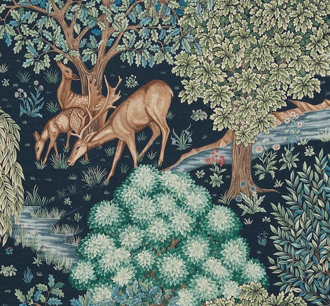 William Morris The Brook Navy Woodland Deer Tapestry Vintage Art Print - Image 2
