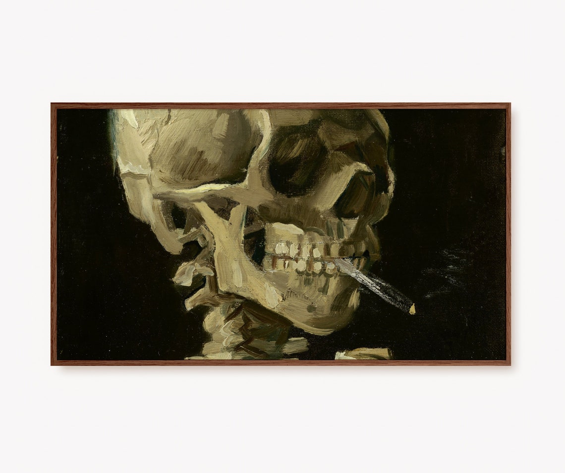 Van Gogh Skull With Burning Cigarette Dark Academia Art Poster