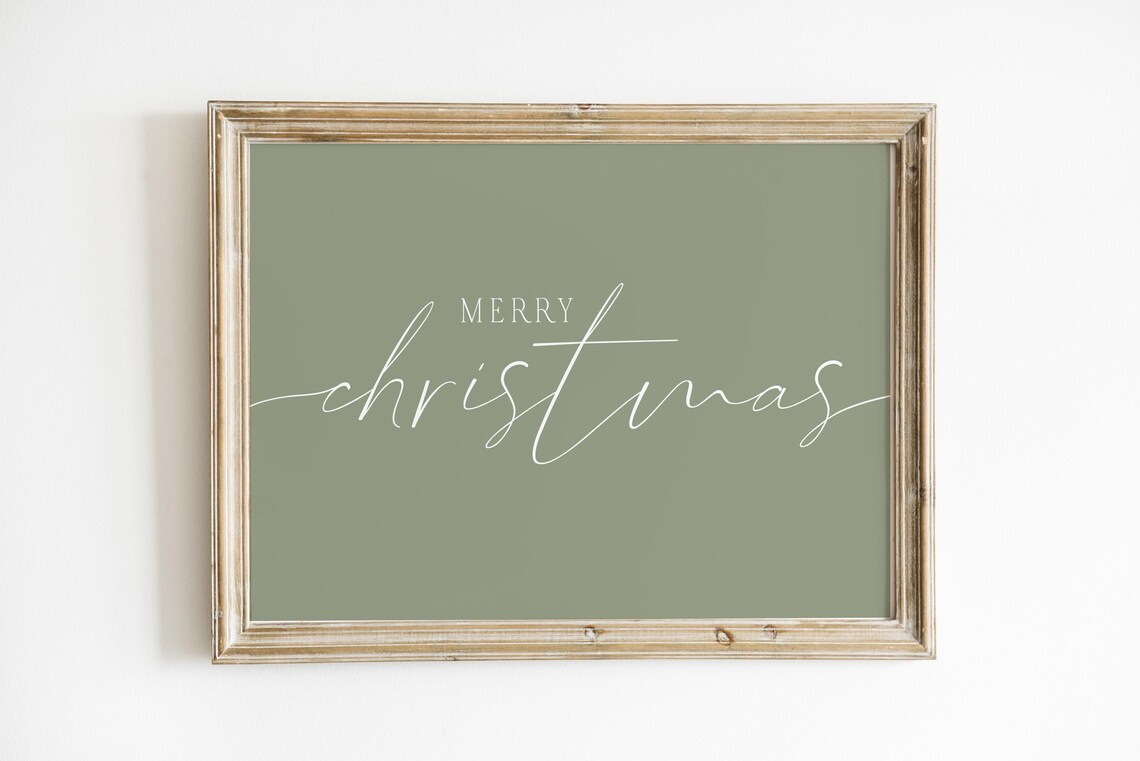 Sage Green Merry Christmas Script Typography Chic Modern Holiday Poster