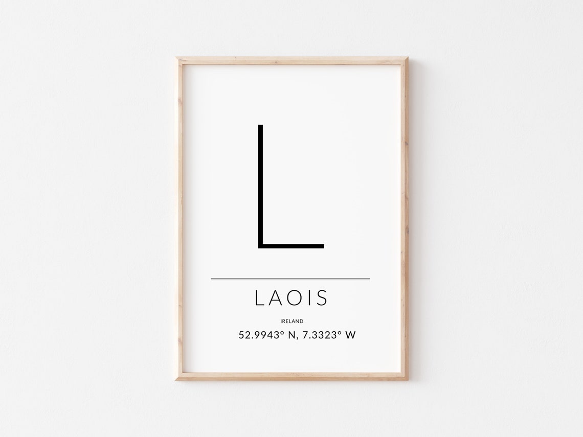 Laois Ireland Monogram Letter L GPS Coordinates Travel Poster - Image 2