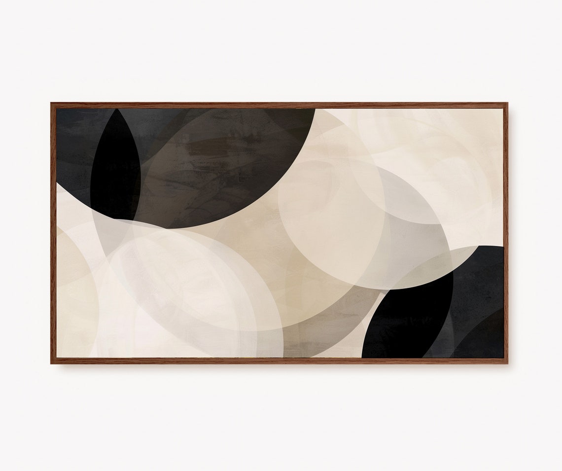 Neutral Beige Black Abstract Circles Modern Minimalist Poster