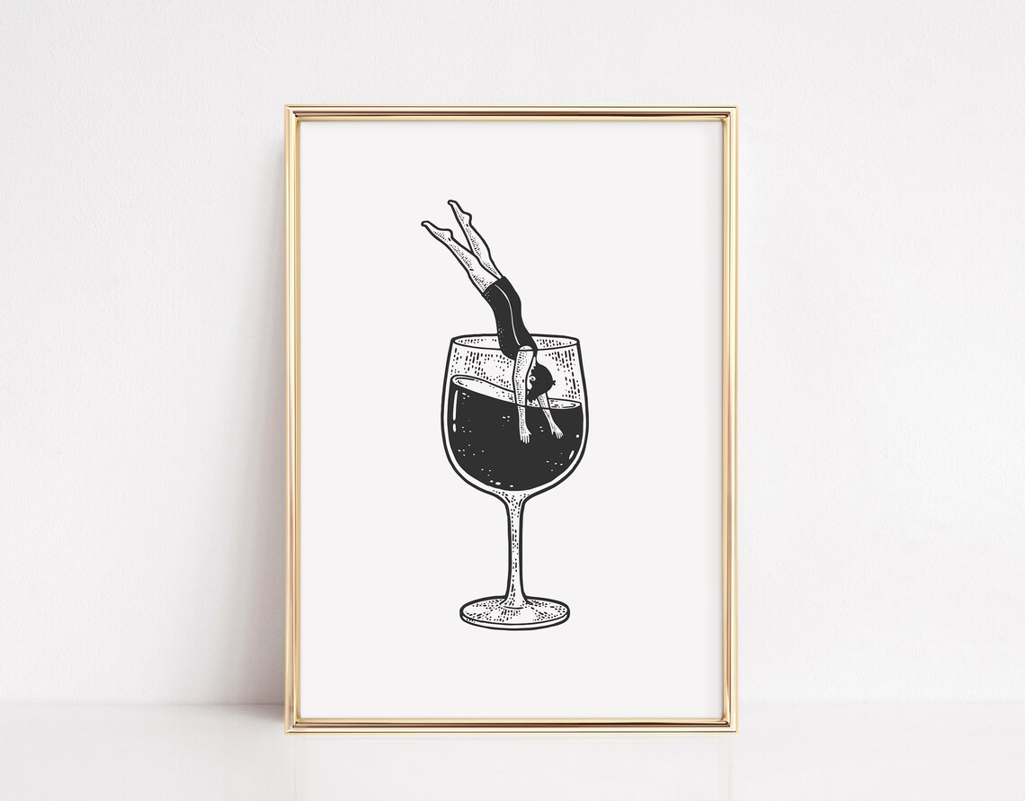 Funny Wine Glass Collage Retro Kitchen Art Print - Image 2