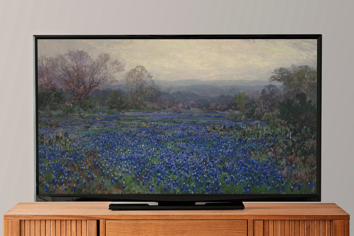 Dark Spring Landscape Vintage Poster, Blue Flowers - Image 2
