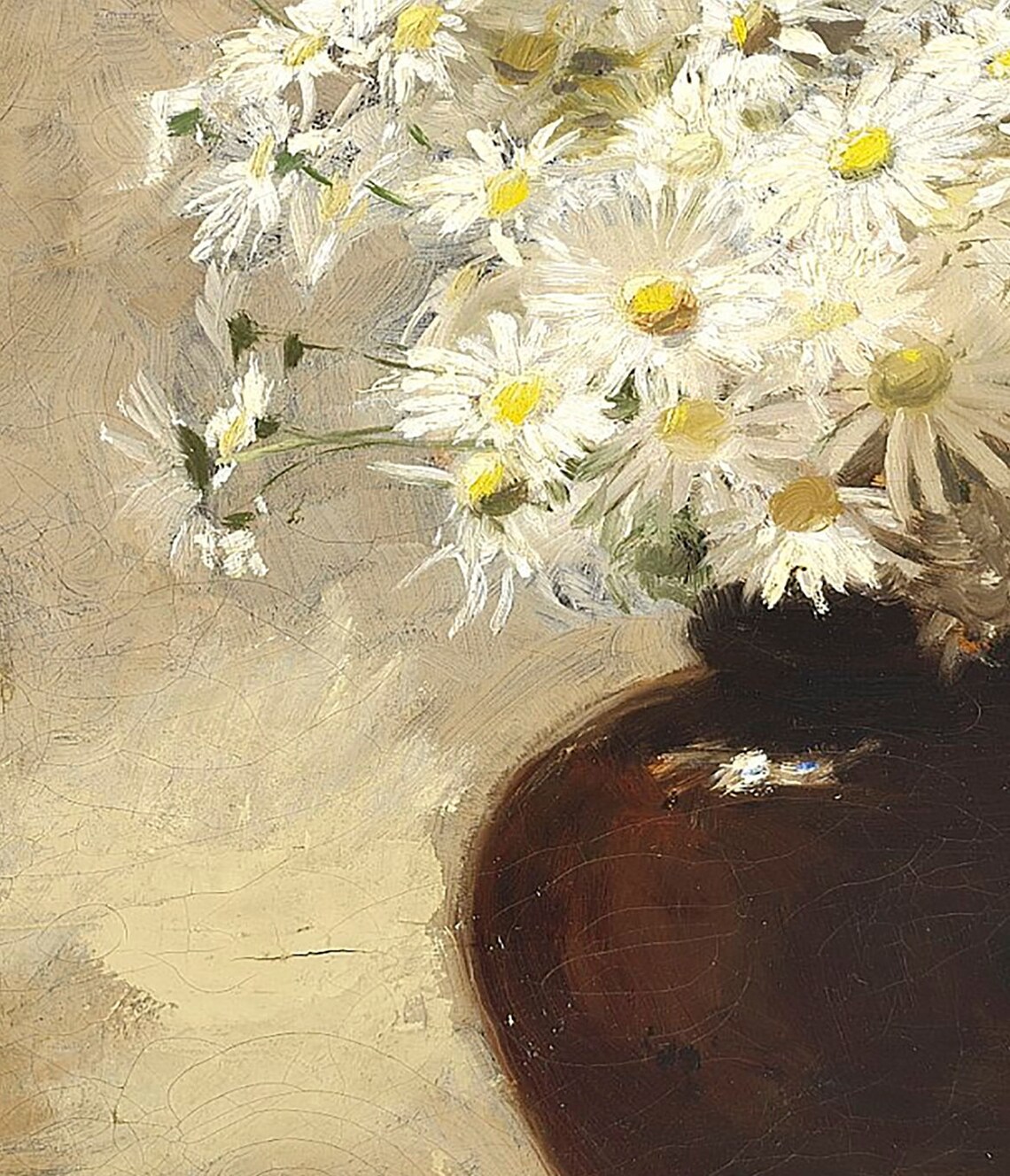 Antique White Daisy Bouquet Oil Painting Vase Still Life Decor Poster - Image 2