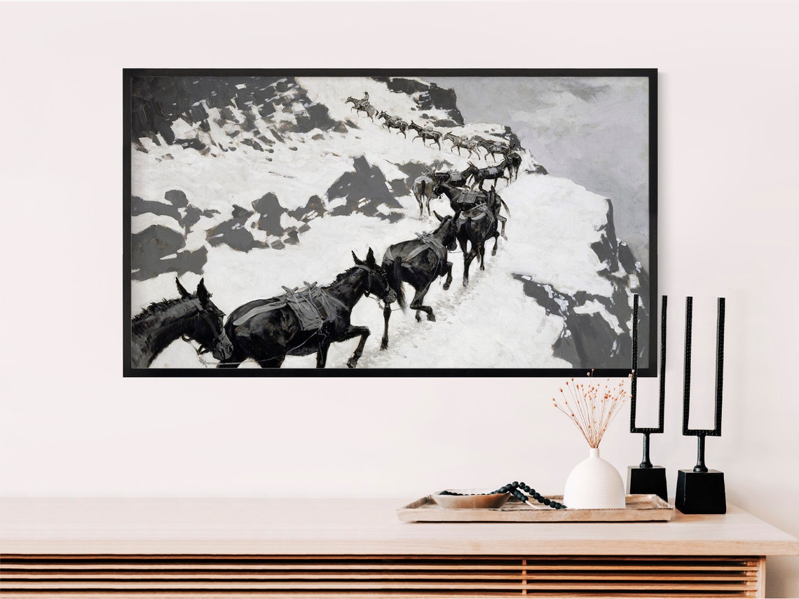 Vintage Horse Pack Train Snowy Mountain Pass Winter Decor Poster - Image 2