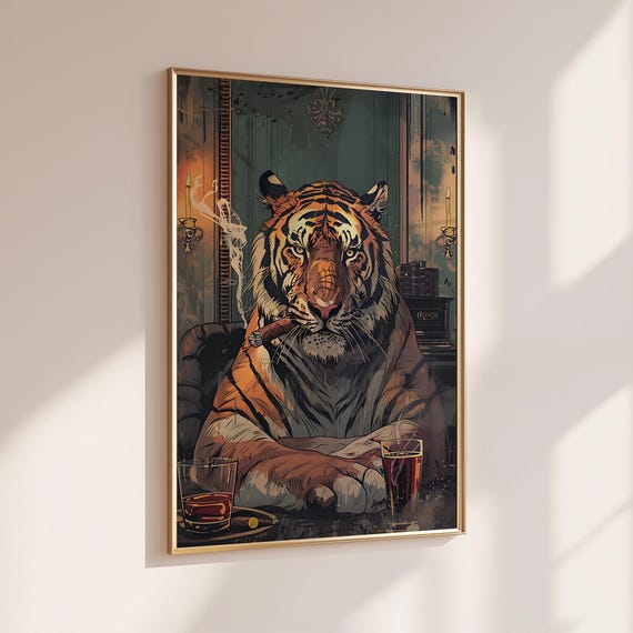 Tiger Wall Art Masculine Cool Office Decor Pet Portrait Inspired Animal Print Bold