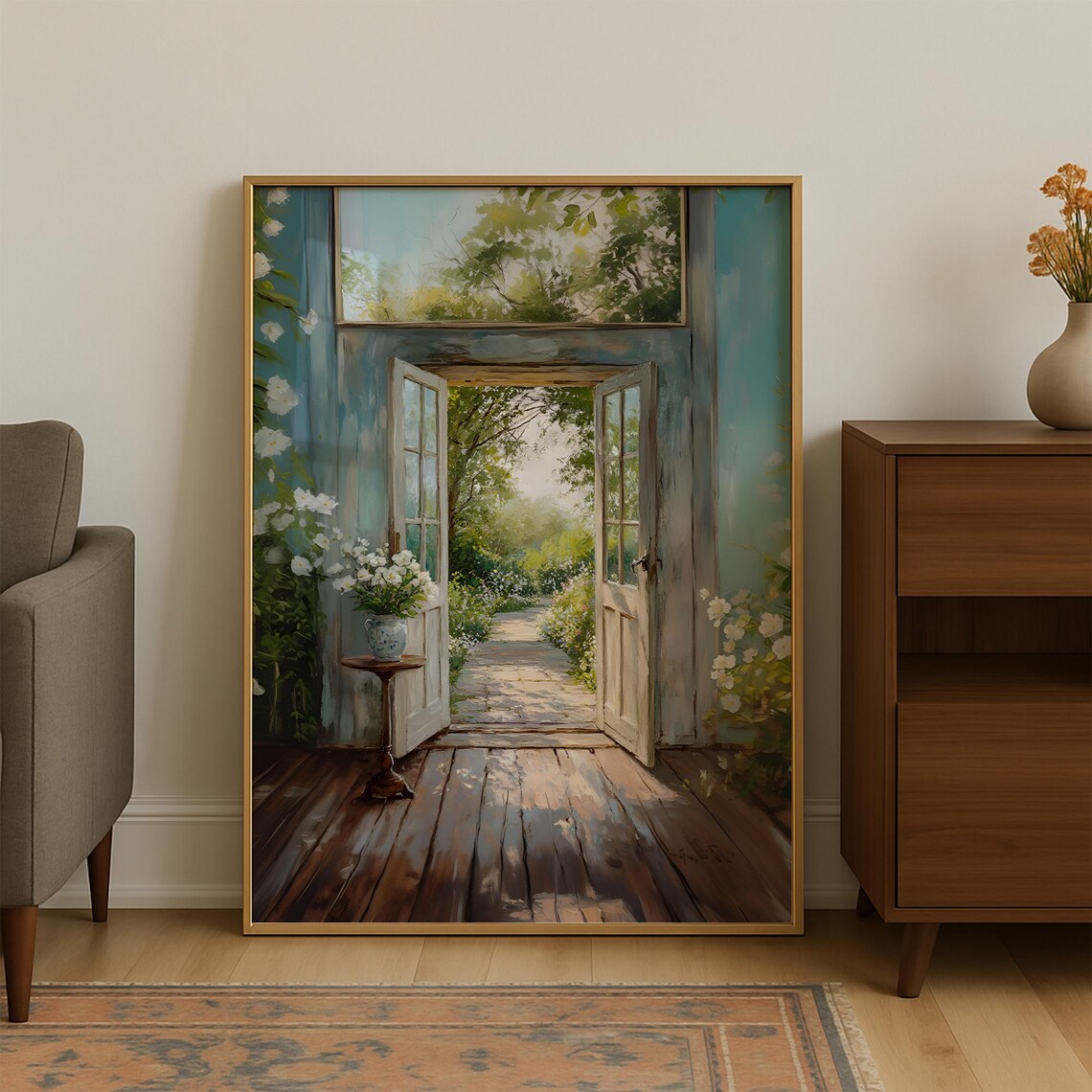 Boho Retro Landscape, Farmhouse Art Print