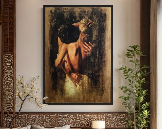 Passionate Embrace Couple Romantic Sensual Oil Painting Dark Art Poster