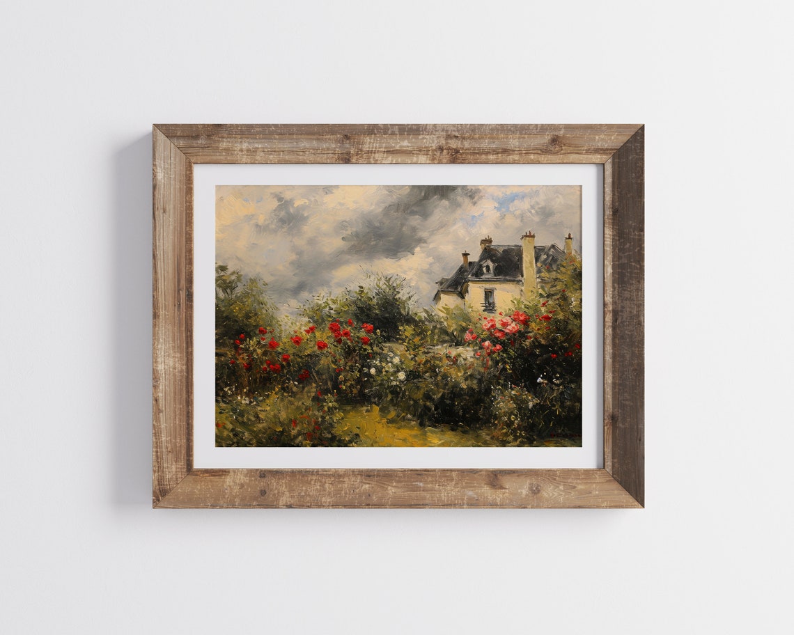 French Garden Painting Spring French Country Side Landscape Painting Farmhouse Wall Decor Monet Style Botanical Antique Oil Art - Image 3