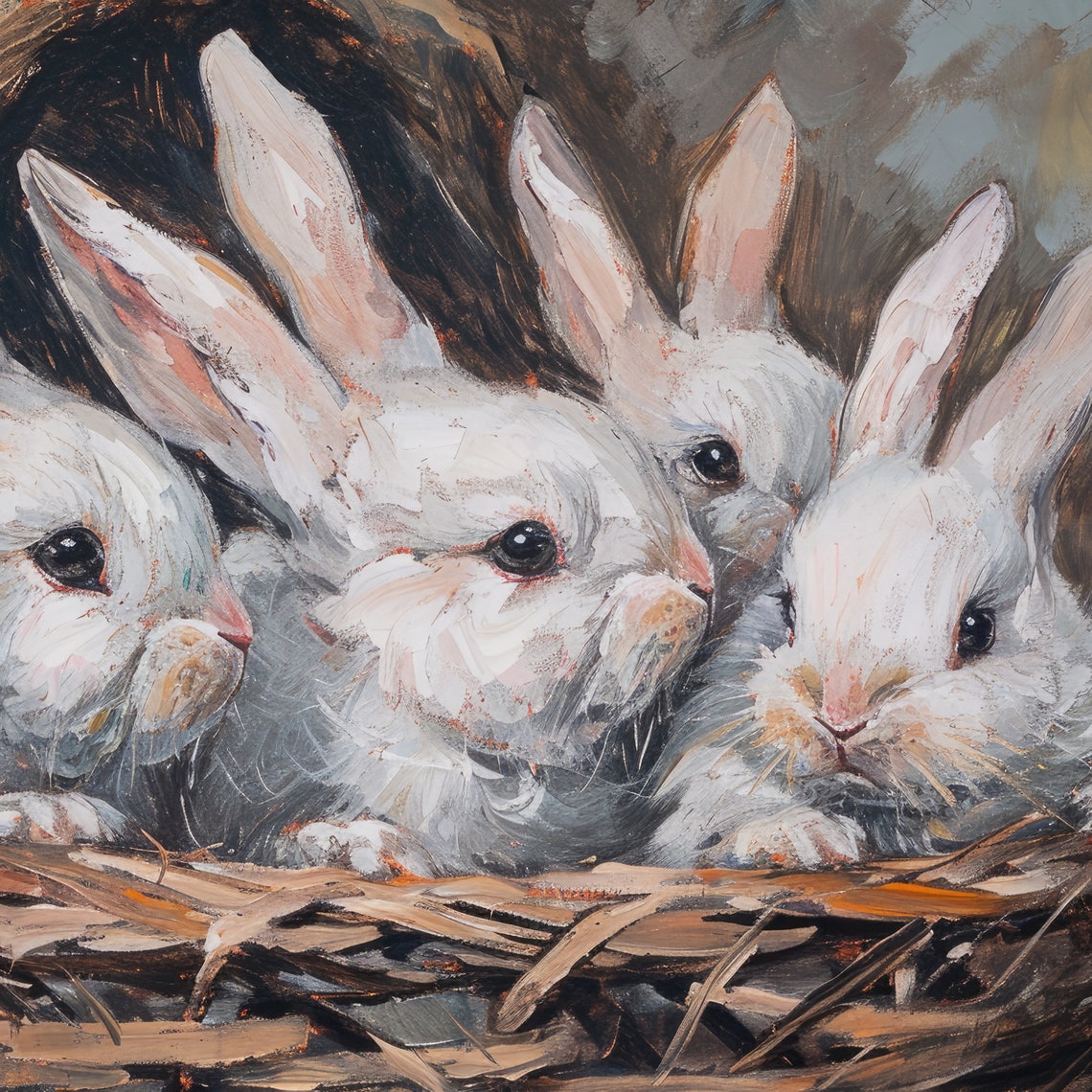 Easter Rabbits Painting Cute White Rabbits Painting Neutral Wall Prints Neutral Farm House Easter Spring Wall Prints - Image 4