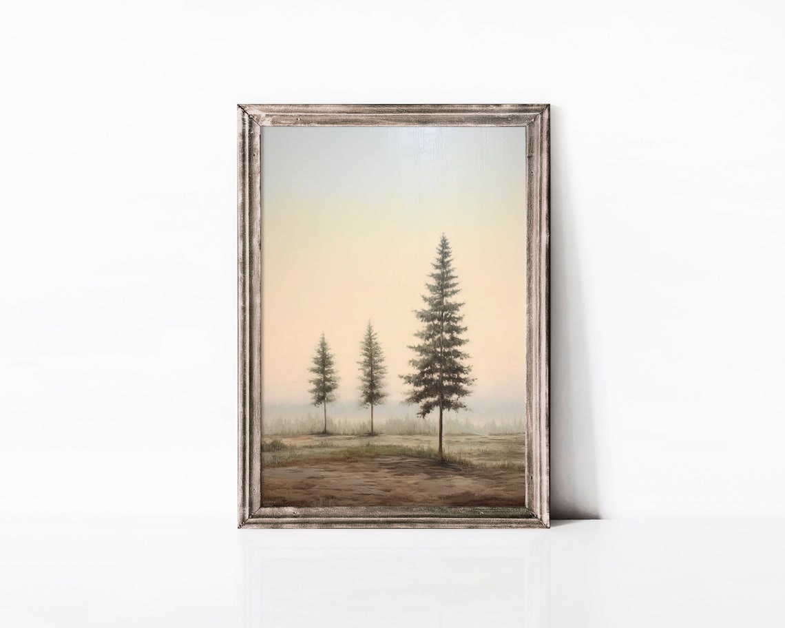 Misty Pine Trees Minimal Forest Foggy Dawn Landscape Wall Art - Image 3