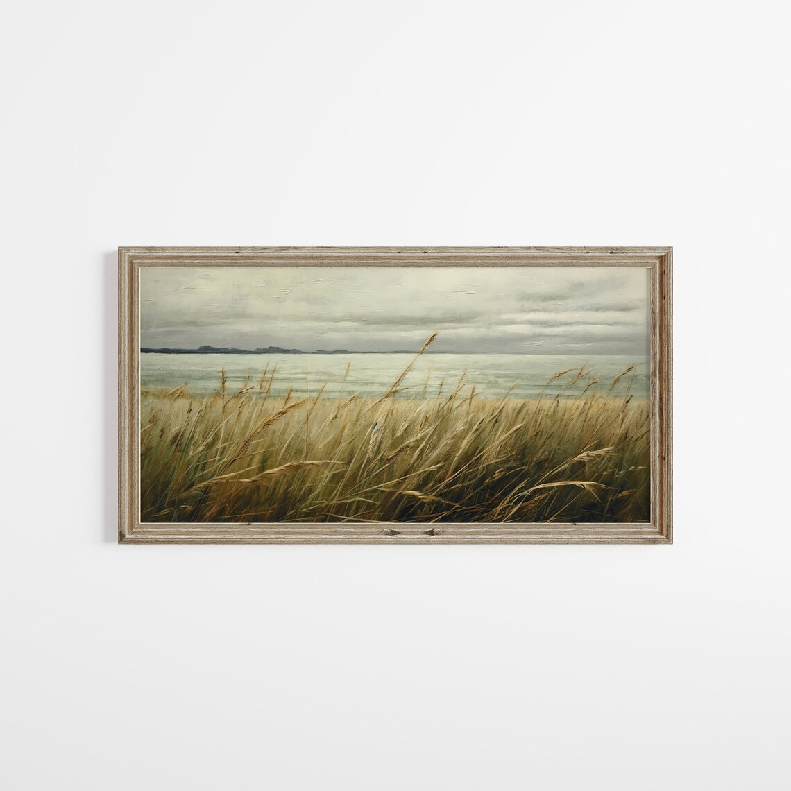 Panoramic Sea Side Wheat Field, Vintage Coastal Art - Image 2