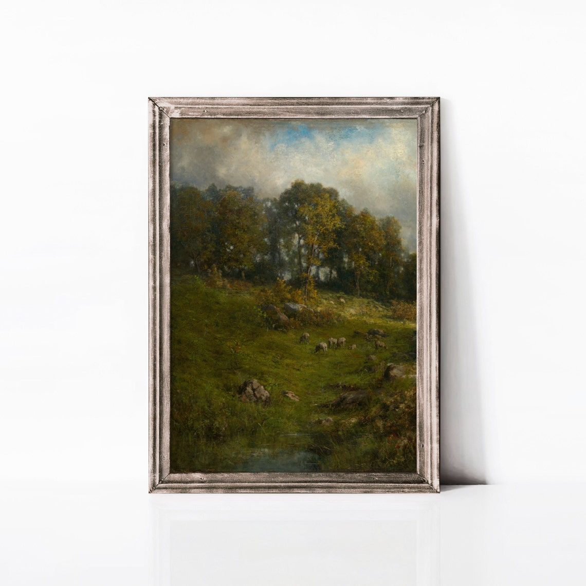 Sheep Grazing In Green Forest Meadow Valley Vintage Landscape Poster - Image 3