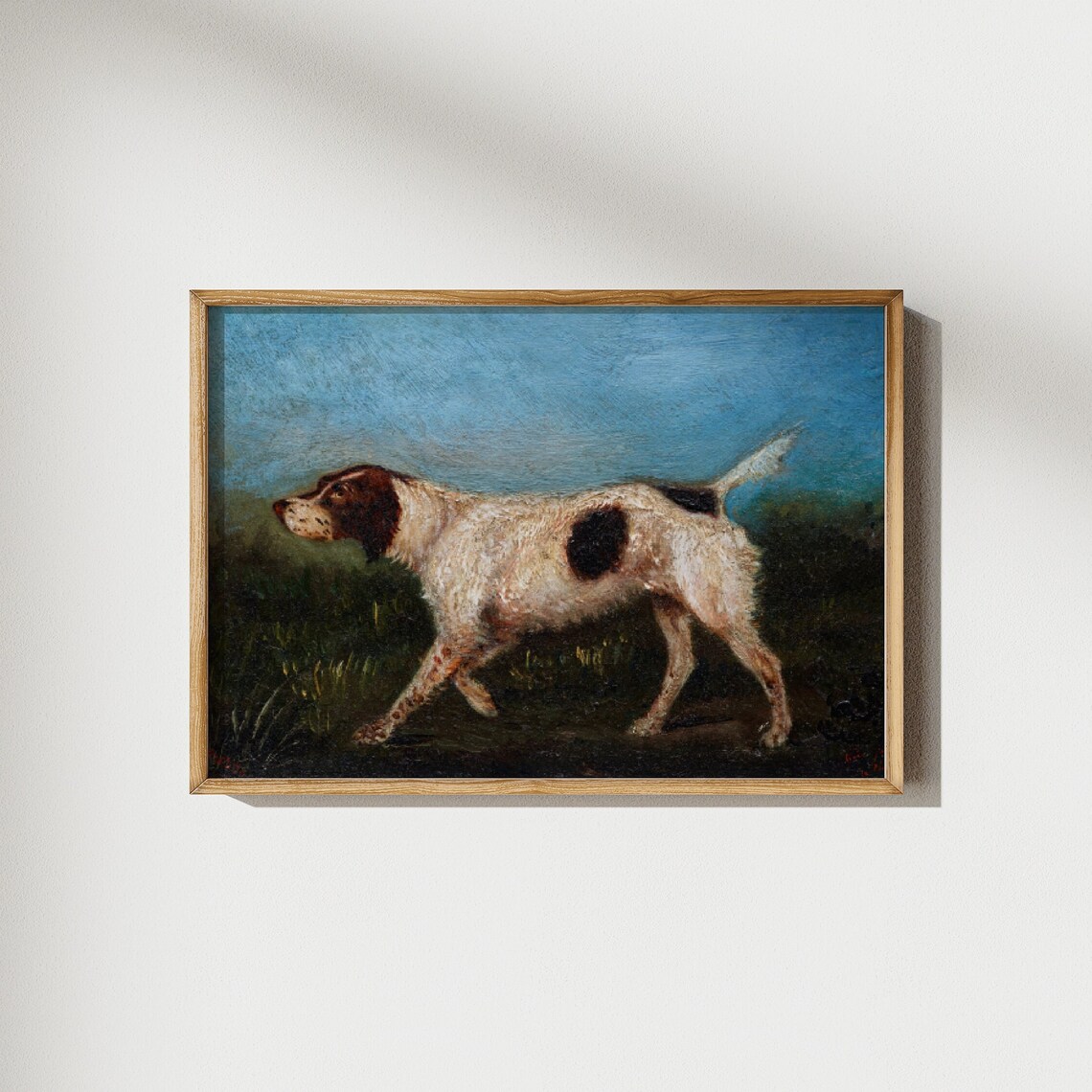 Vintage Spotted Hunting Dog Field Oil Painting Antique Animal Poster