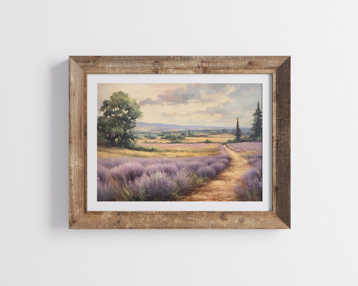 Lavender Field With Dirt Path Under Golden Sunset Sky Travel Poster - Image 2